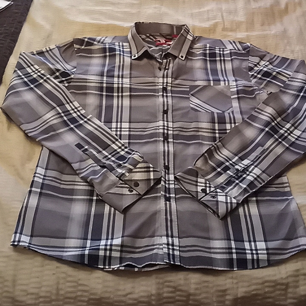 Hugo Boss Mens Plaid Snap Front Dress Shirt Size XXL
